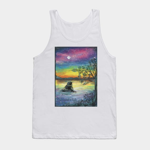 Ship in the moonlight colorful oil pastels scenery Tank Top by Sangeetacs